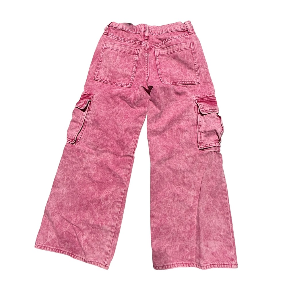 Old Navy Girls Pink Acid Wash Cargo Jeans High Rise Wide Leg Size 10 - Picture 3 of 4